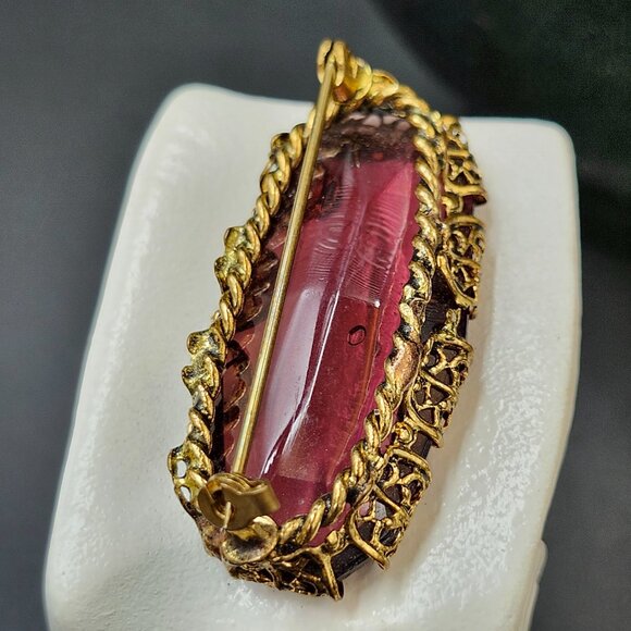 Vintage Filligree & Amythst Glass Brooch - Picture 9 of 10